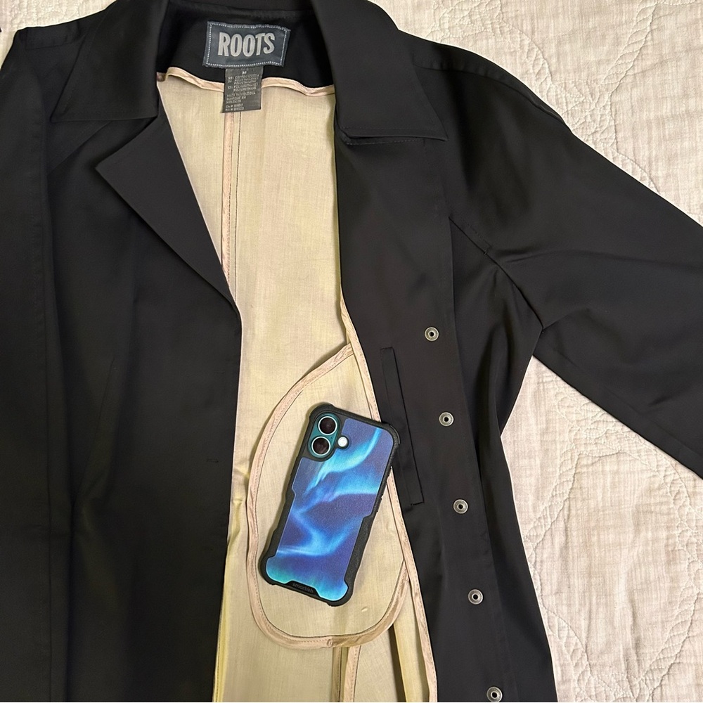 Roots Modern Black Trench / lightweight jacket / rain coat- women’s M - Picture 8 of 9